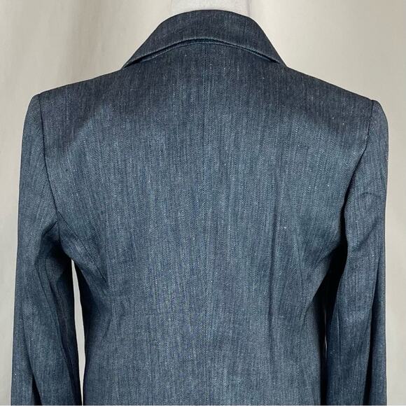 LOFT Dark Blue Chambray Linen Blend Coastal Grandma Jacket Blazer NWT Size 2 - Picture 6 of 13